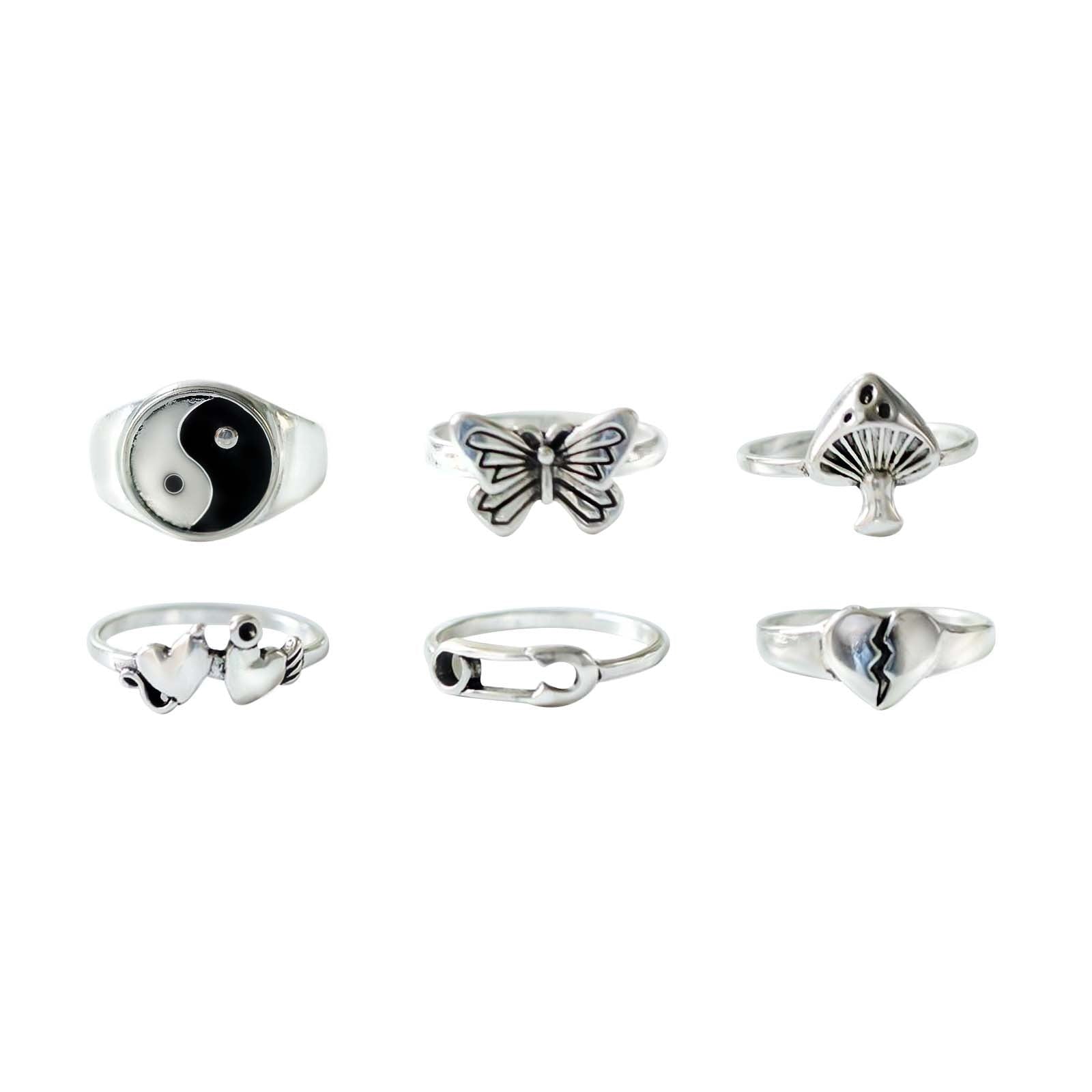Peris Gems HJJ618 Neo Gothic 14pc Silver Adjustable Rings Set for Women SHEIN Amazon Temu