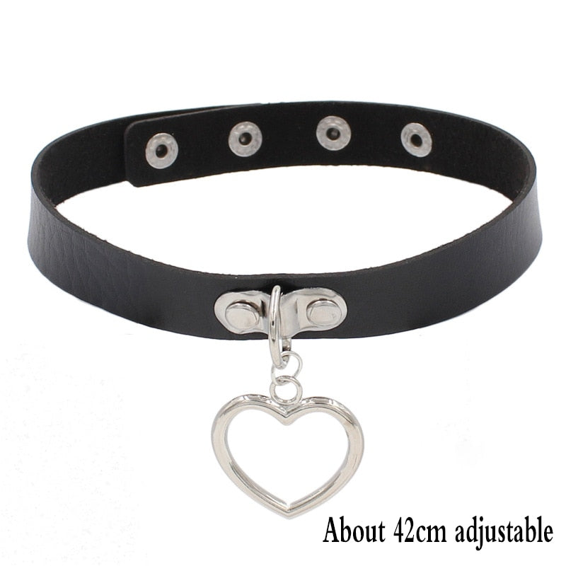 Peris Gems Hollow Heart Gothic Harajuku PU Leather Collar Choker Necklaces for Women SHEIN Amazon Temu