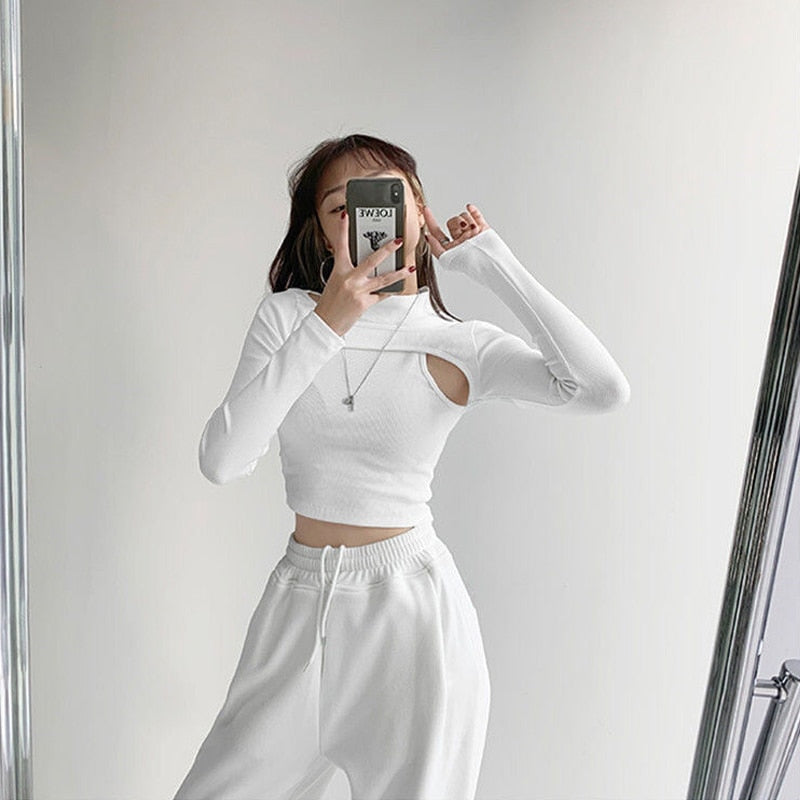 Peris Gems Hollow Knitted Crop Tops for Women | Fake 2pc Long Sleeve Shirt Hollow Knitted Crop Tops for Women | Fake 2pc Long Sleeve SHEIN Amazon Temu
