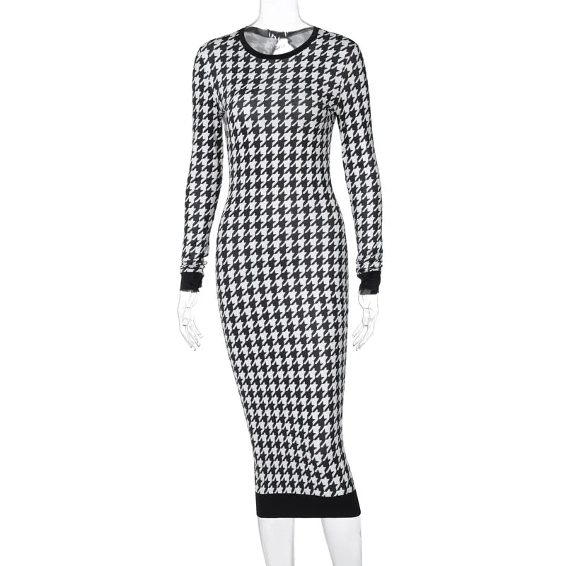 Peris Gems Houndstooth Print Women Long Sleeve Midi Dress Hollow Out Bodycon Sexy Streetwear 2022 Autumn Winter Club Elegant Slim Houndstooth Print Women Long Sleeve Midi Dress Hollow Out Bodycon Sexy Streetwear 2022 Autumn Winter Club Elegant Slim SHEIN Amazon Temu