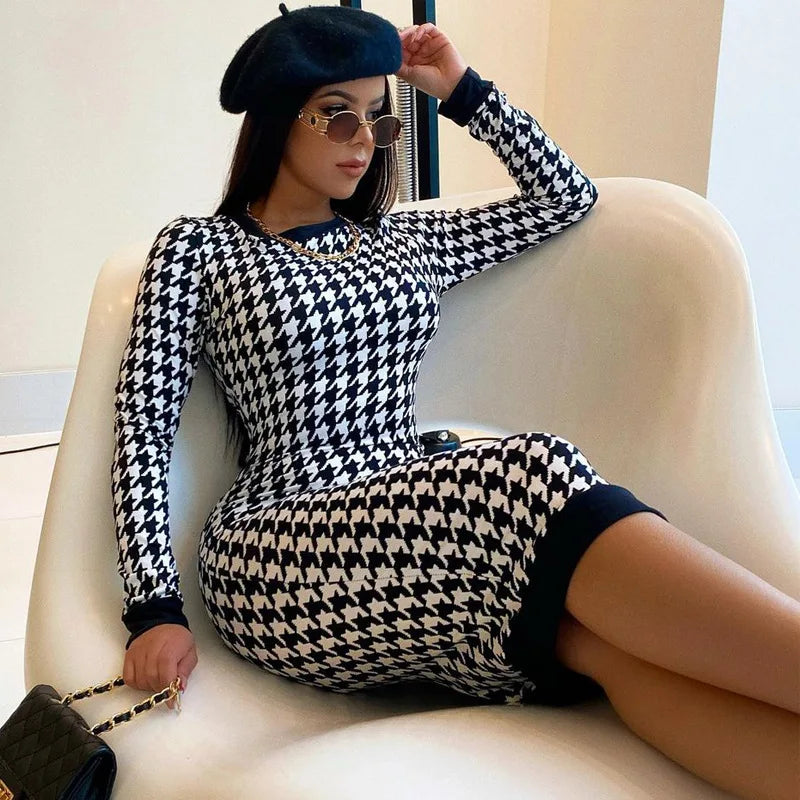 Peris Gems Houndstooth Print Women Long Sleeve Midi Dress Hollow Out Bodycon Sexy Streetwear 2022 Autumn Winter Club Elegant Slim Houndstooth Print Women Long Sleeve Midi Dress Hollow Out Bodycon Sexy Streetwear 2022 Autumn Winter Club Elegant Slim SHEIN Amazon Temu
