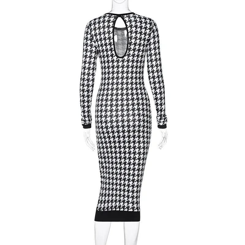 Peris Gems Houndstooth Print Women Long Sleeve Midi Dress Hollow Out Bodycon Sexy Streetwear 2022 Autumn Winter Club Elegant Slim Houndstooth Print Women Long Sleeve Midi Dress Hollow Out Bodycon Sexy Streetwear 2022 Autumn Winter Club Elegant Slim SHEIN Amazon Temu