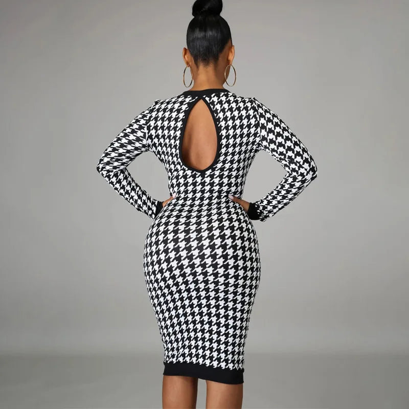 Peris Gems Houndstooth Print Women Long Sleeve Midi Dress Hollow Out Bodycon Sexy Streetwear 2022 Autumn Winter Club Elegant Slim Houndstooth Print Women Long Sleeve Midi Dress Hollow Out Bodycon Sexy Streetwear 2022 Autumn Winter Club Elegant Slim SHEIN Amazon Temu