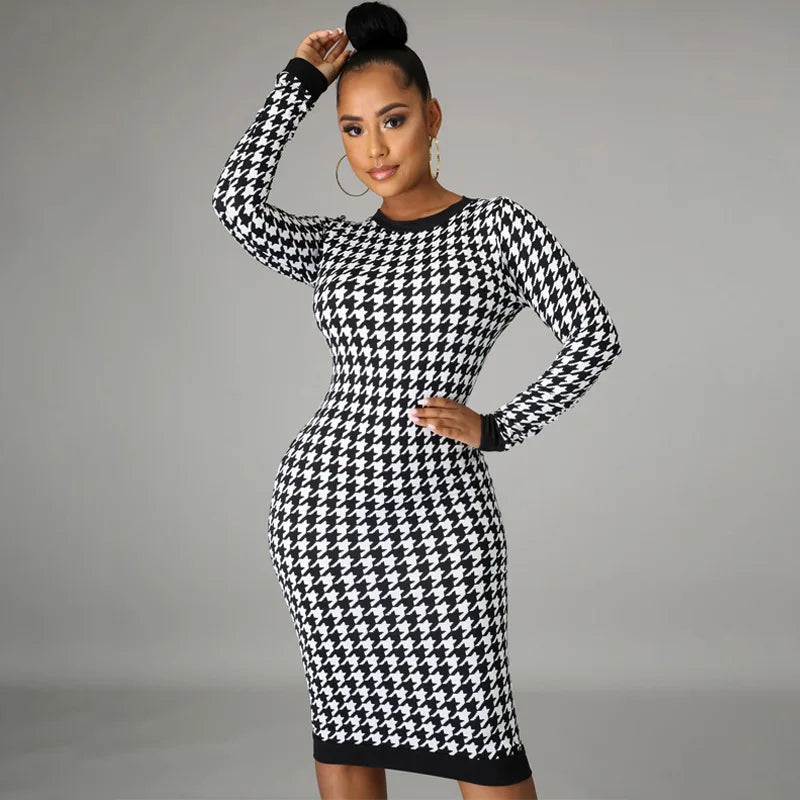 Peris Gems Houndstooth Print Women Long Sleeve Midi Dress Hollow Out Bodycon Sexy Streetwear 2022 Autumn Winter Club Elegant Slim Houndstooth Print Women Long Sleeve Midi Dress Hollow Out Bodycon Sexy Streetwear 2022 Autumn Winter Club Elegant Slim SHEIN Amazon Temu