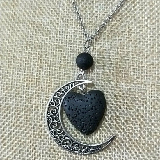 Peris Gems I Lava Stone Moon Necklace Unisex | Silver Crescent Moon SHEIN Amazon Temu
