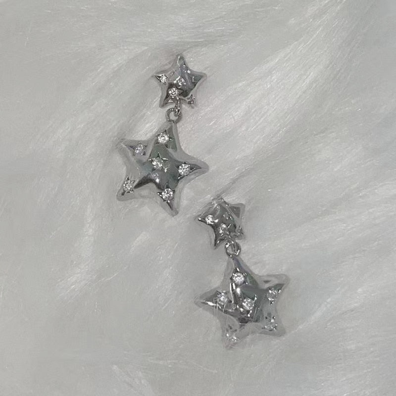 Peris Gems I Silver Double Star Stud Earrings | Women&