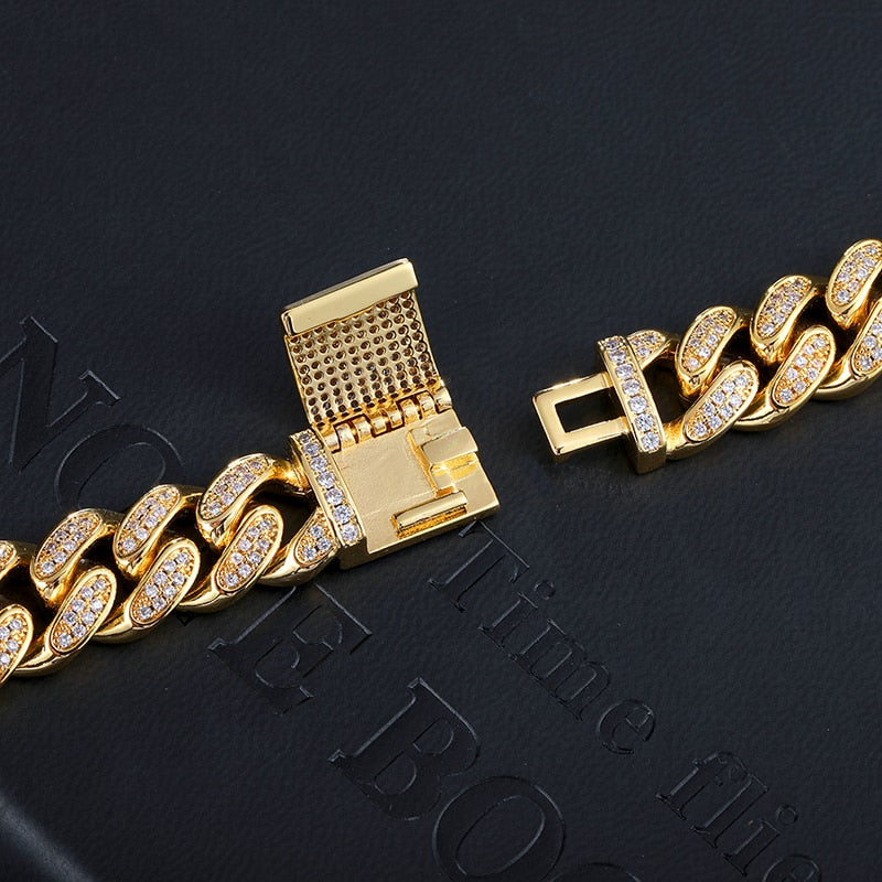 Peris Gems Iced Out 12MM Big Box Buckle Cuban Chain Bracelets for Men | Rapper Bracelet Iced Out 12MM Big Box Buckle Cuban Chain Bracelets for Men SHEIN Amazon Temu