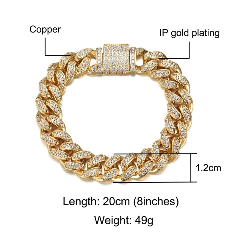 Peris Gems Iced Out 12MM Big Box Buckle Cuban Chain Bracelets for Men | Rapper Bracelet Iced Out 12MM Big Box Buckle Cuban Chain Bracelets for Men SHEIN Amazon Temu