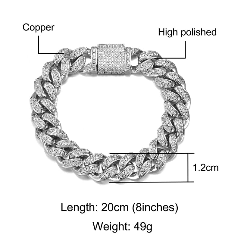 Peris Gems Iced Out 12MM Big Box Buckle Cuban Chain Bracelets for Men | Rapper Bracelet Iced Out 12MM Big Box Buckle Cuban Chain Bracelets for Men SHEIN Amazon Temu