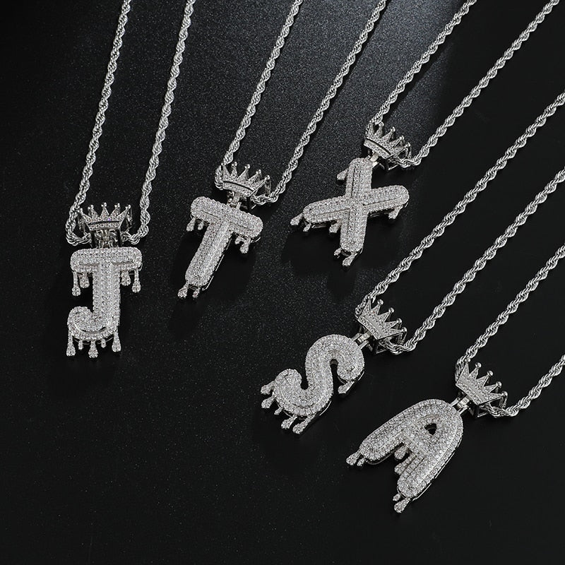 Peris Gems Icy Dripping Diamond A-Z Crown Initial Pendant Necklaces Unisex Icy Dripping Diamond A-Z Crown Initial Pendant Necklaces SHEIN Amazon Temu