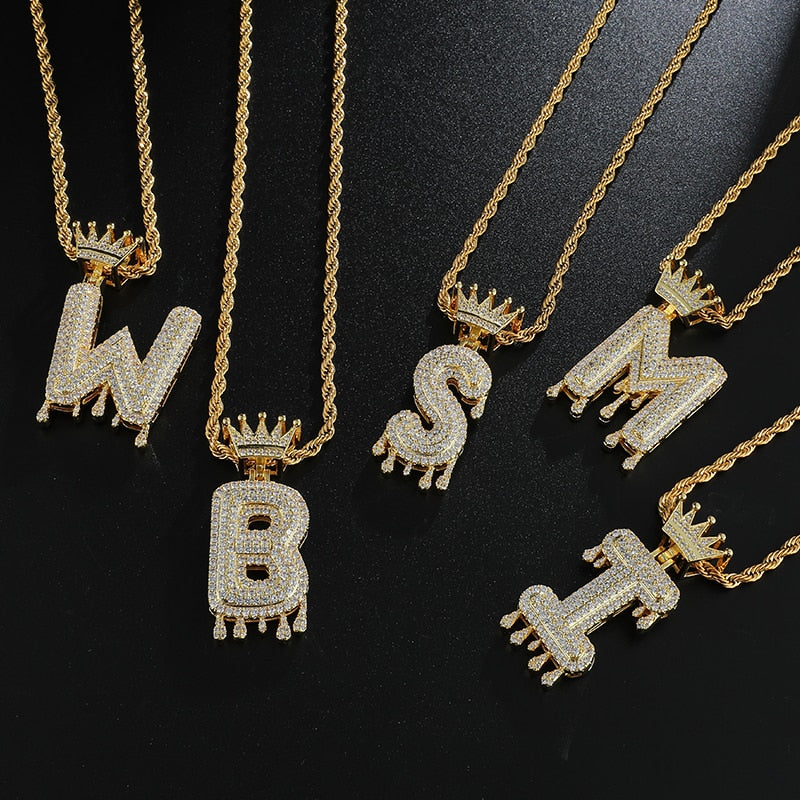 Peris Gems Icy Dripping Diamond A-Z Crown Initial Pendant Necklaces Unisex Icy Dripping Diamond A-Z Crown Initial Pendant Necklaces SHEIN Amazon Temu