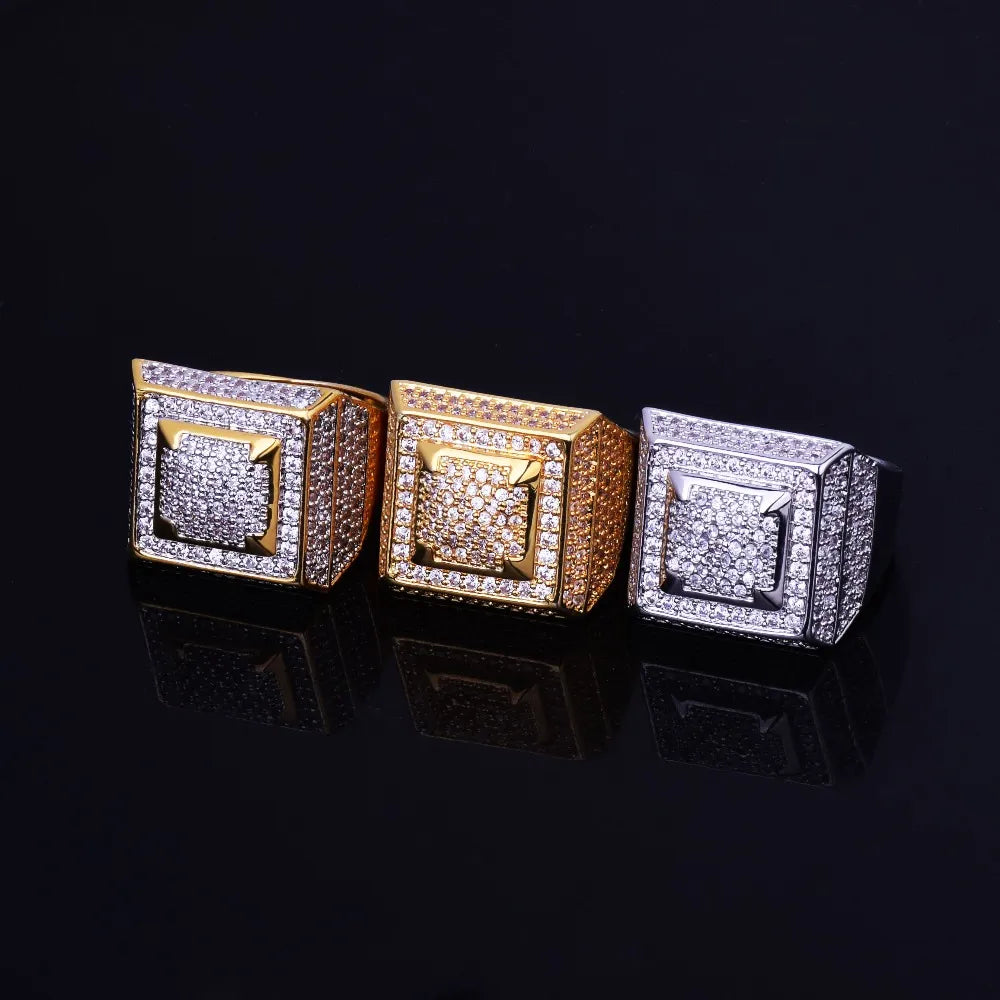 Peris Gems Icy Full Diamond Square Signet Hip Hop Rings Unisex SHEIN Amazon Temu