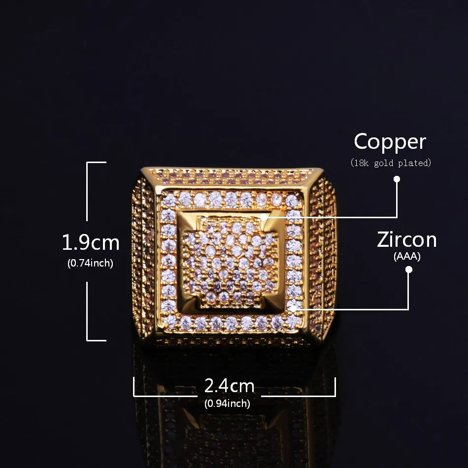 Peris Gems Icy Full Diamond Square Signet Hip Hop Rings Unisex SHEIN Amazon Temu
