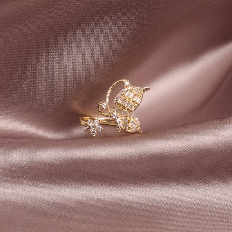 Peris Gems Inlaid Diamond Open Butterfly Rings for Women | Gold Butterfly Ring Inlaid Diamond Open Butterfly Rings for Women | Gold Ring SHEIN Amazon Temu