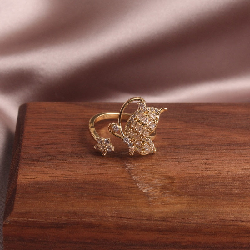 Peris Gems Inlaid Diamond Open Butterfly Rings for Women | Gold Butterfly Ring Inlaid Diamond Open Butterfly Rings for Women | Gold Ring SHEIN Amazon Temu