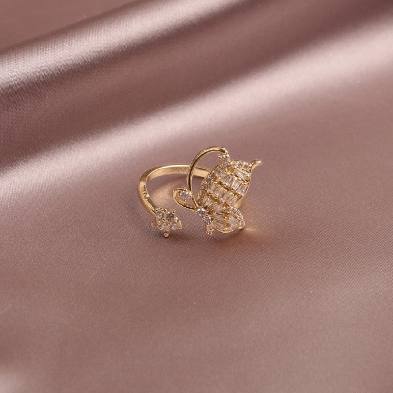 Peris Gems Inlaid Diamond Open Butterfly Rings for Women | Gold Butterfly Ring Inlaid Diamond Open Butterfly Rings for Women | Gold Ring SHEIN Amazon Temu