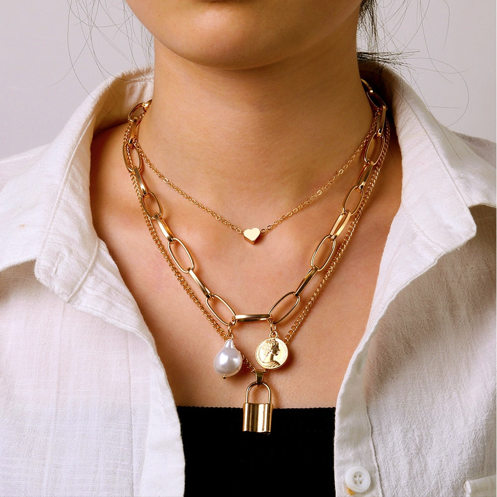 Peris Gems IPA0521-1 Carved Coin Thick Chain OT Buckle Necklace | Women&