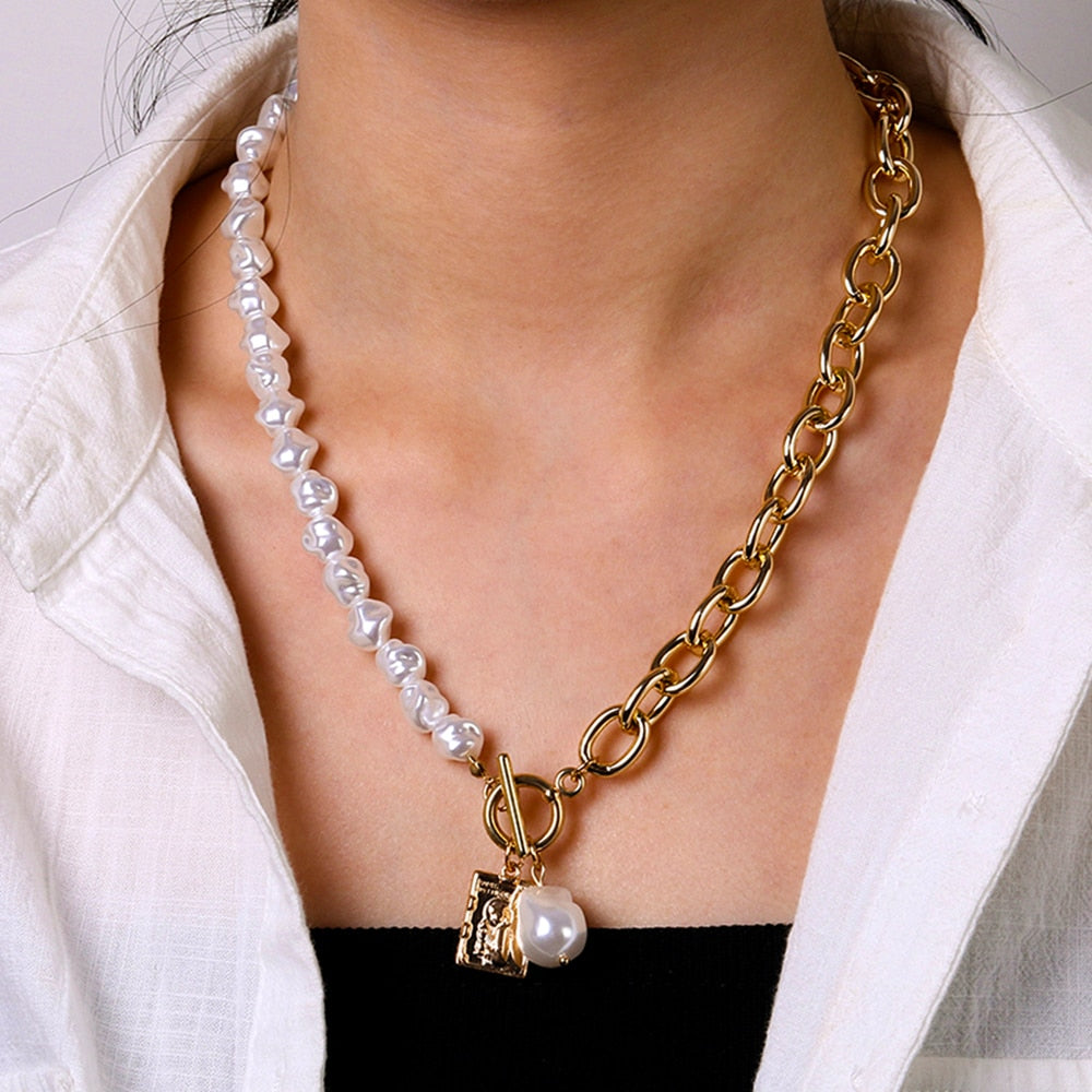 Peris Gems IPA0529-1 Carved Coin Thick Chain OT Buckle Necklace | Women&