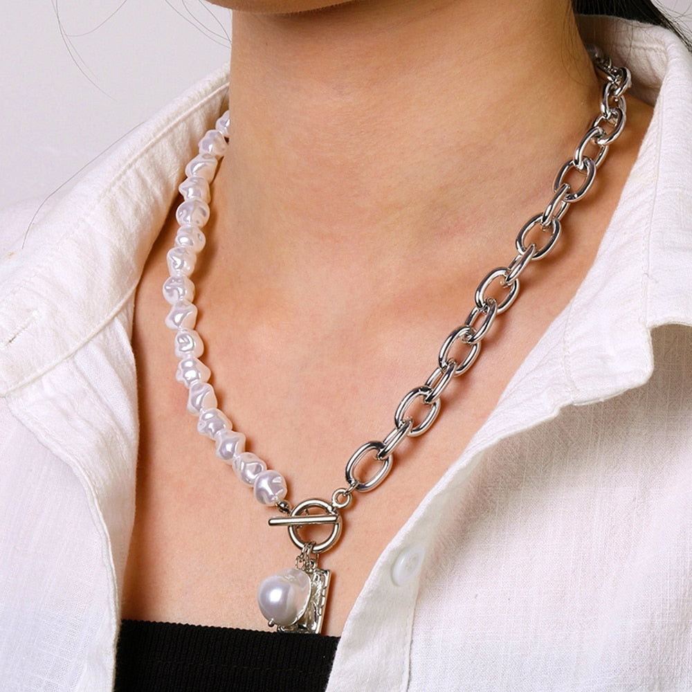 Peris Gems IPA0529-2 Carved Coin Thick Chain OT Buckle Necklace | Women&