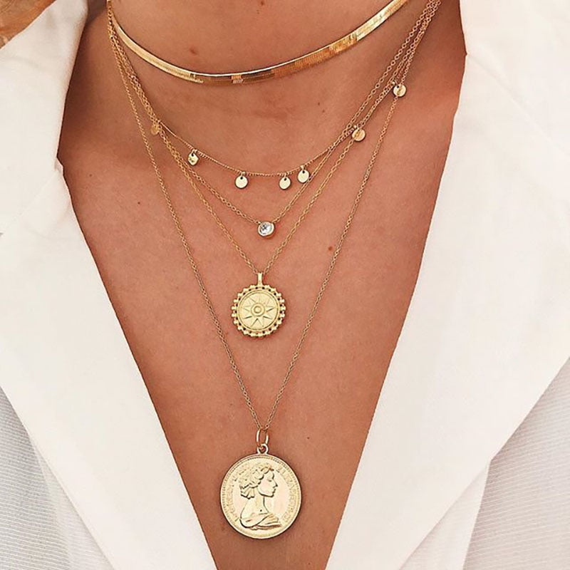 Peris Gems IPA0601 Carved Coin Thick Chain OT Buckle Necklace | Women&