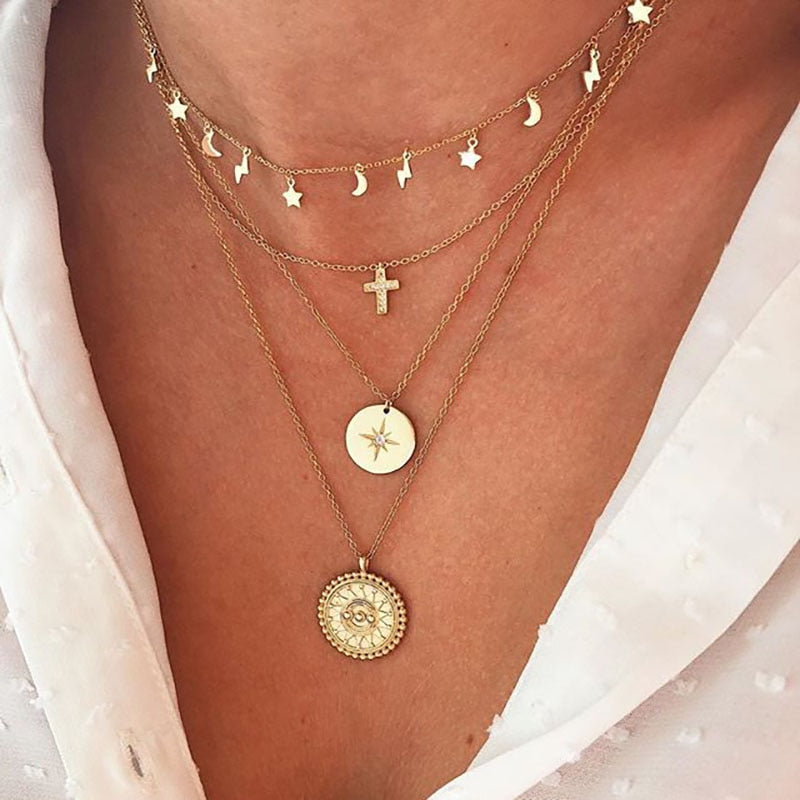 Peris Gems IPA0602 Carved Coin Thick Chain OT Buckle Necklace | Women&