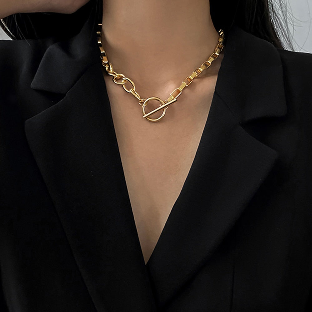 Peris Gems IPA0607 Carved Coin Thick Chain OT Buckle Necklace | Women&