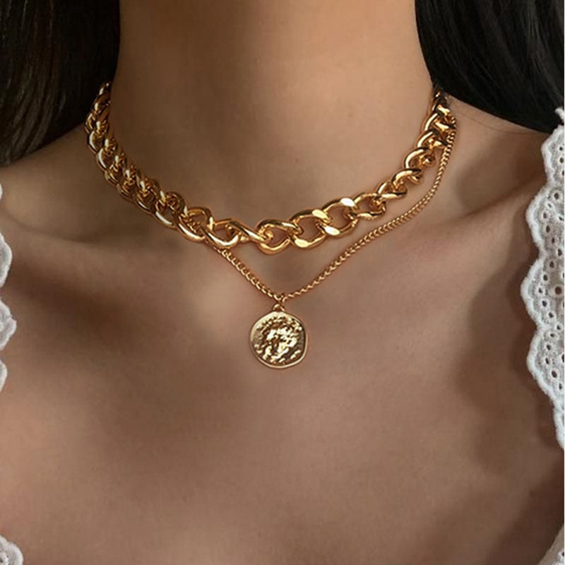 Peris Gems IPAR0002 Carved Coin Thick Chain OT Buckle Necklace | Women&