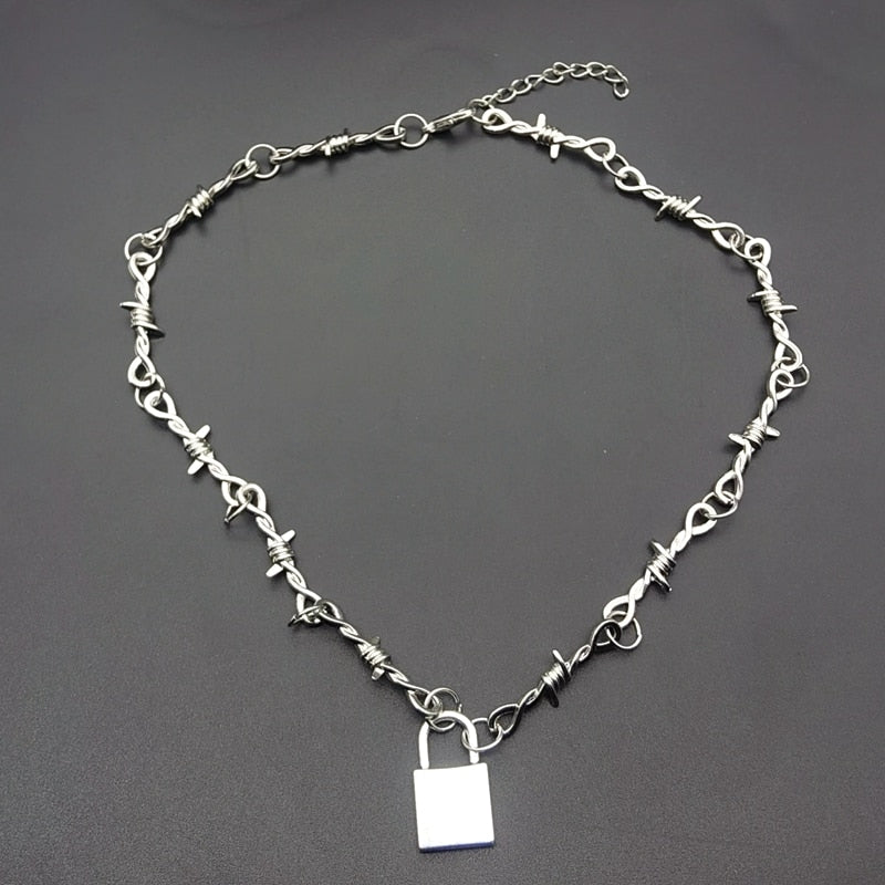 Peris Gems Iron Barbed Wire Choker Necklace Unisex | Silver Padlock Pendant Thorned Necklace SHEIN Amazon Temu