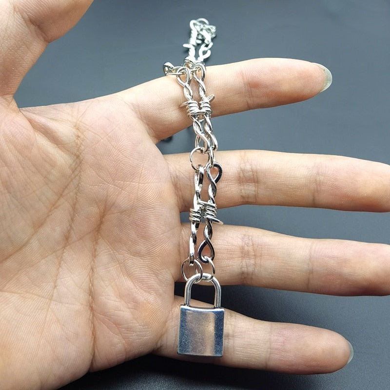 Peris Gems Iron Barbed Wire Choker Necklace Unisex | Silver Padlock Pendant Thorned Necklace SHEIN Amazon Temu