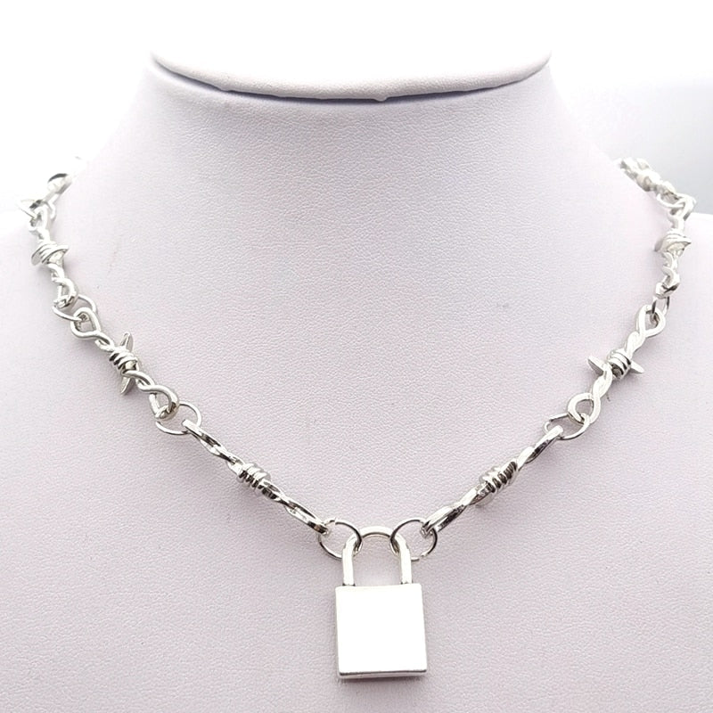 Peris Gems Iron Barbed Wire Choker Necklace Unisex | Silver Padlock Pendant Thorned Necklace SHEIN Amazon Temu
