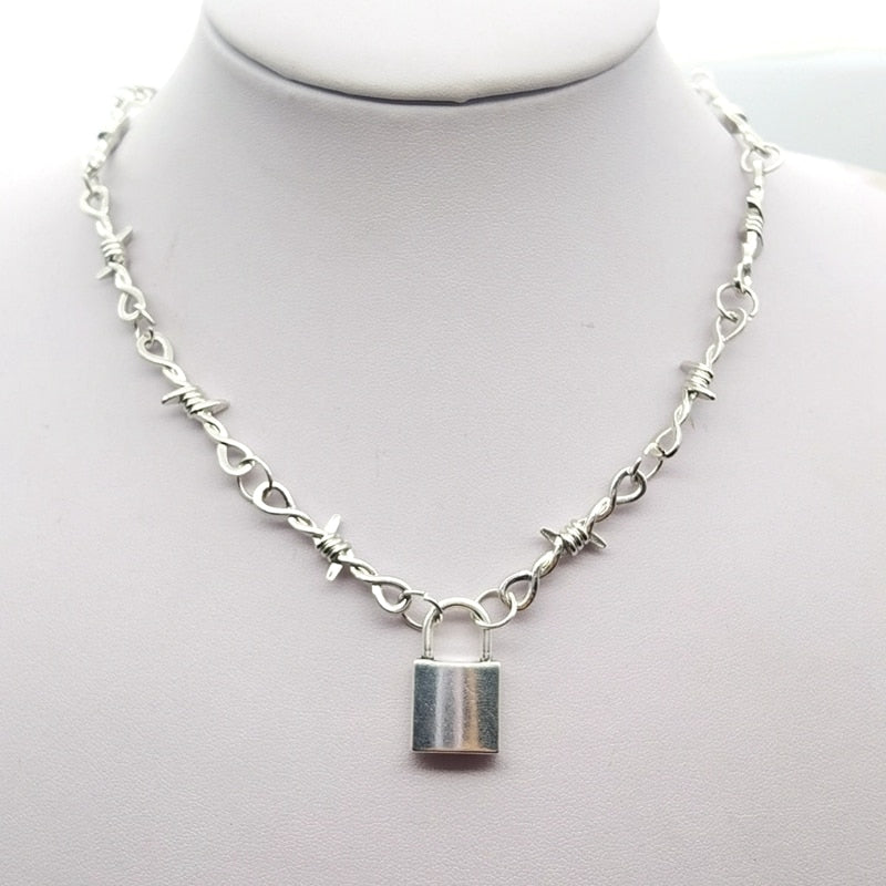 Peris Gems Iron Barbed Wire Choker Necklace Unisex | Silver Padlock Pendant Thorned Necklace SHEIN Amazon Temu