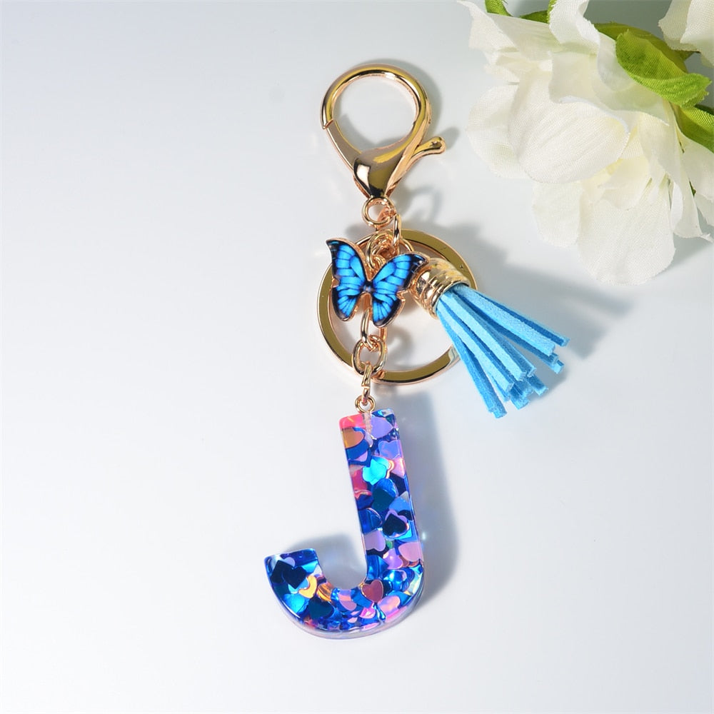 Peris Gems J / Blue Blue Acrylic Letter and Butterfly Keychain | Initial Keychains Blue Acrylic Letter and Butterfly Keychain Initial Keychains SHEIN Amazon Temu