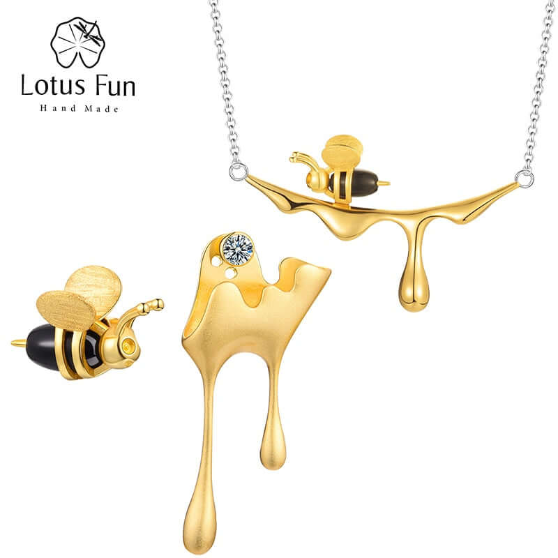 Peris Gems Jewelry Set Gold 18K Gold Bee Dripping Honey Pendant Necklace for Women | 925 Sterling Silver 18K Gold Bee Dripping Honey Pendant Necklace for Women | 925 SHEIN Amazon Temu