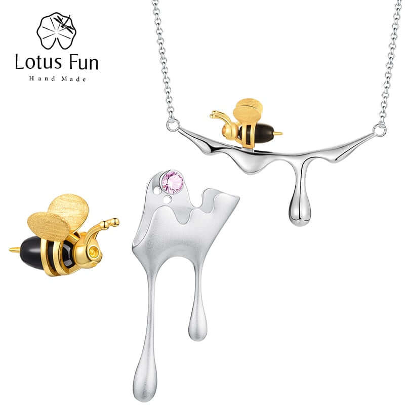 Peris Gems Jewelry Set Silver 18K Gold Bee Dripping Honey Pendant Necklace for Women | 925 Sterling Silver 18K Gold Bee Dripping Honey Pendant Necklace for Women | 925 SHEIN Amazon Temu