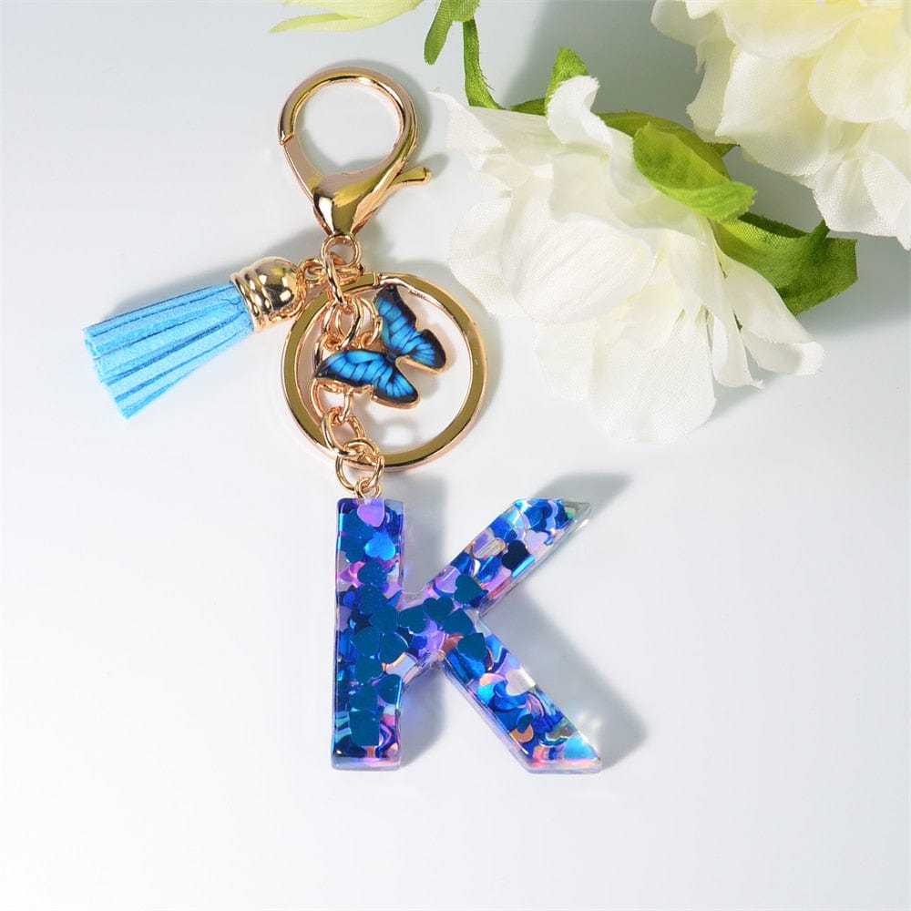 Peris Gems K Blue Acrylic Letter and Butterfly Keychain | Initial Keychains Blue Acrylic Letter and Butterfly Keychain Initial Keychains SHEIN Amazon Temu