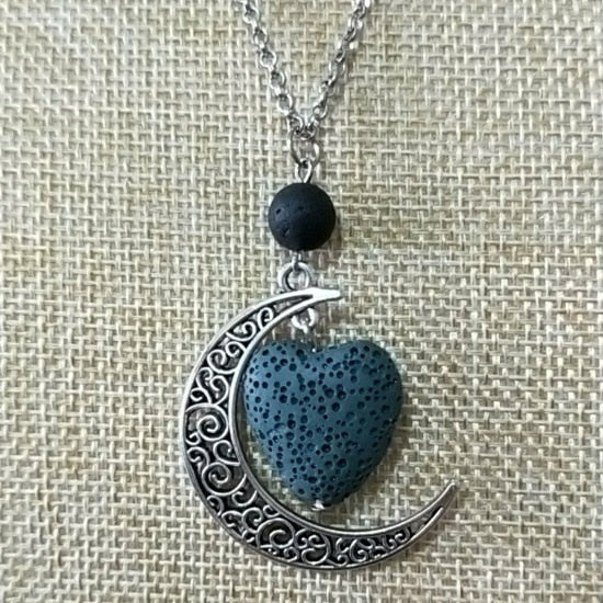 Peris Gems K Lava Stone Moon Necklace Unisex | Silver Crescent Moon SHEIN Amazon Temu