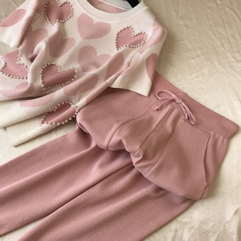 Peris Gems Knitted Heart Love Print 2pc Sweater and Sweatpants for Women Knitted Heart Love Print 2pc Sweater and Sweatpant for Women SHEIN Amazon Temu