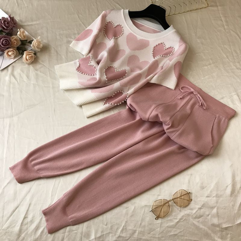 Peris Gems Knitted Heart Love Print 2pc Sweater and Sweatpants for Women Knitted Heart Love Print 2pc Sweater and Sweatpant for Women SHEIN Amazon Temu