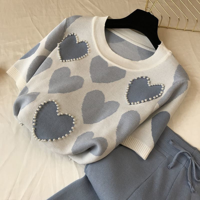 Peris Gems Knitted Heart Love Print 2pc Sweater and Sweatpants for Women Knitted Heart Love Print 2pc Sweater and Sweatpant for Women SHEIN Amazon Temu