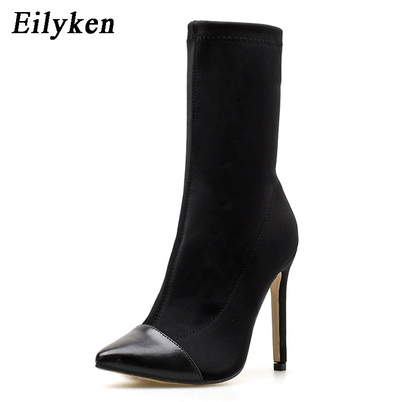 Peris Gems Knitted Pointed Toe Elastic Ankle Boots for Women | High Heel Boots Knitted Pointed Toe Ankle Boots for Women | High Heel Boots SHEIN Amazon Temu