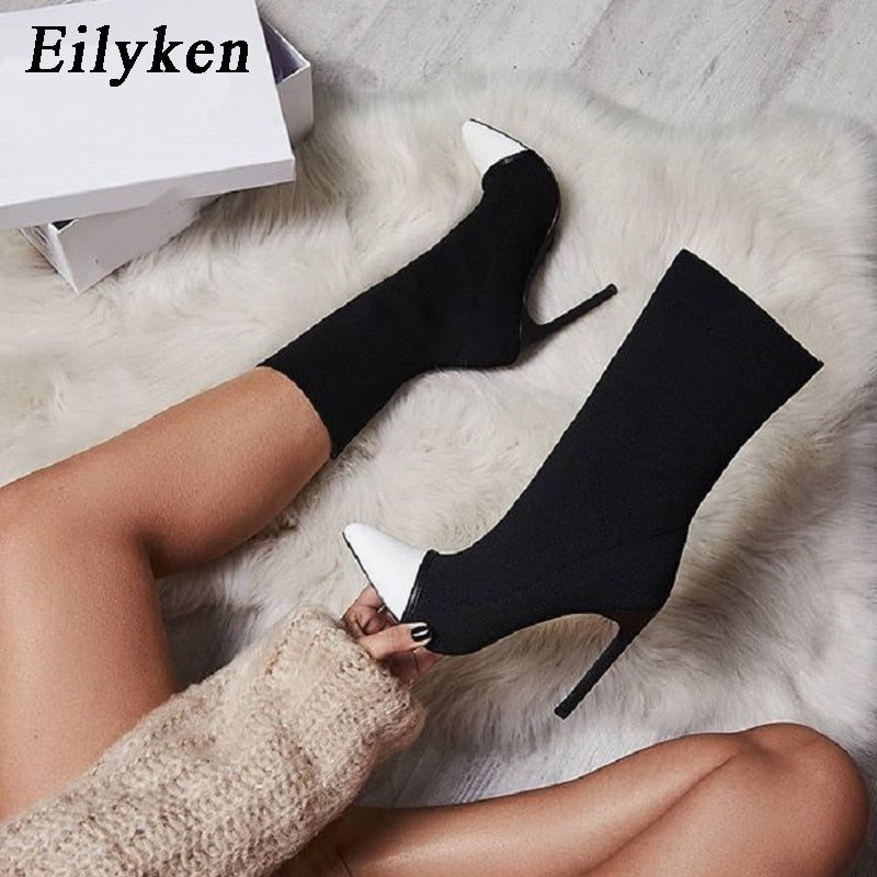 Peris Gems Knitted Pointed Toe Elastic Ankle Boots for Women | High Heel Boots Knitted Pointed Toe Ankle Boots for Women | High Heel Boots SHEIN Amazon Temu
