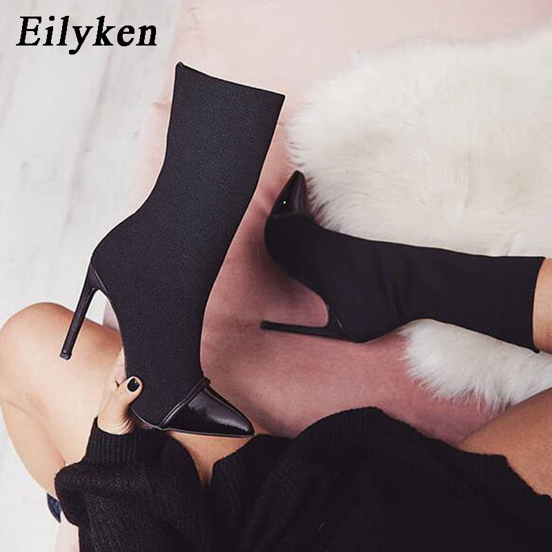 Peris Gems Knitted Pointed Toe Elastic Ankle Boots for Women | High Heel Boots Knitted Pointed Toe Ankle Boots for Women | High Heel Boots SHEIN Amazon Temu