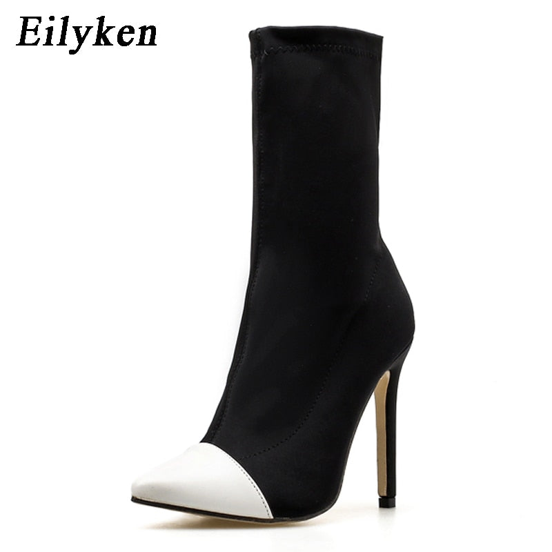 Peris Gems Knitted Pointed Toe Elastic Ankle Boots for Women | High Heel Boots Knitted Pointed Toe Ankle Boots for Women | High Heel Boots SHEIN Amazon Temu