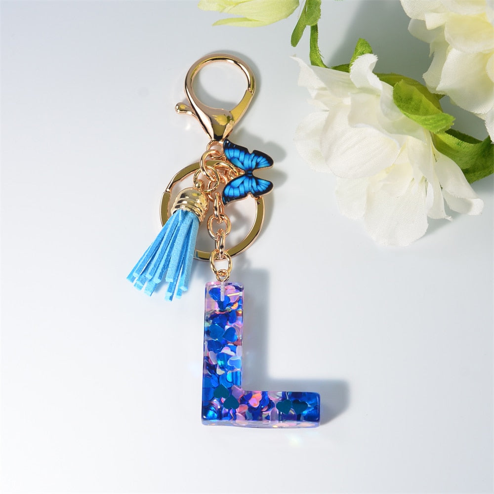 Peris Gems L / Blue Blue Acrylic Letter and Butterfly Keychain | Initial Keychains Blue Acrylic Letter and Butterfly Keychain Initial Keychains SHEIN Amazon Temu