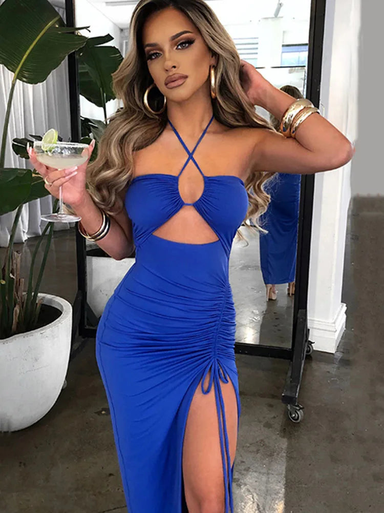 Peris Gems L / Blue Sleeveless Sexy Female Midi Backless Dresses Slim Night Club Party Women&