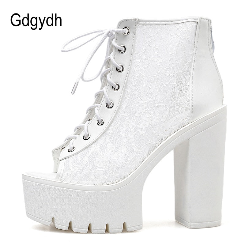 Peris Gems Lace Platform Peep Toe Shoes for Women | Mesh Platform Boots SHEIN Amazon Temu