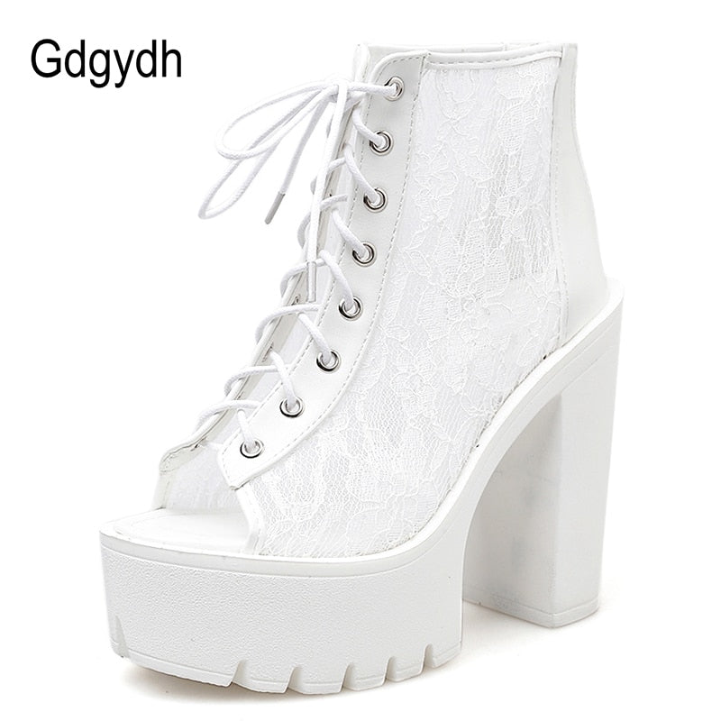 Peris Gems Lace Platform Peep Toe Shoes for Women | Mesh Platform Boots SHEIN Amazon Temu
