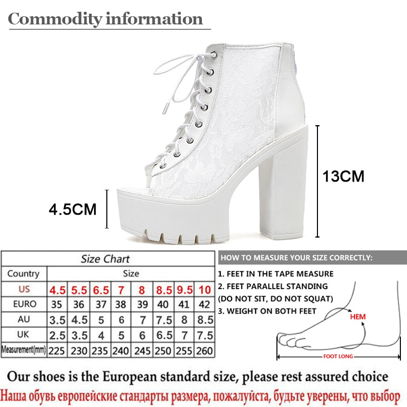 Peris Gems Lace Platform Peep Toe Shoes for Women | Mesh Platform Boots SHEIN Amazon Temu
