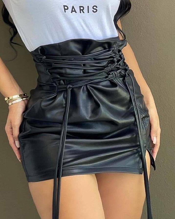 Peris Gems Lace-Up High Waist PU Leather Nightclub Mini Skirt for Women SHEIN Amazon Temu