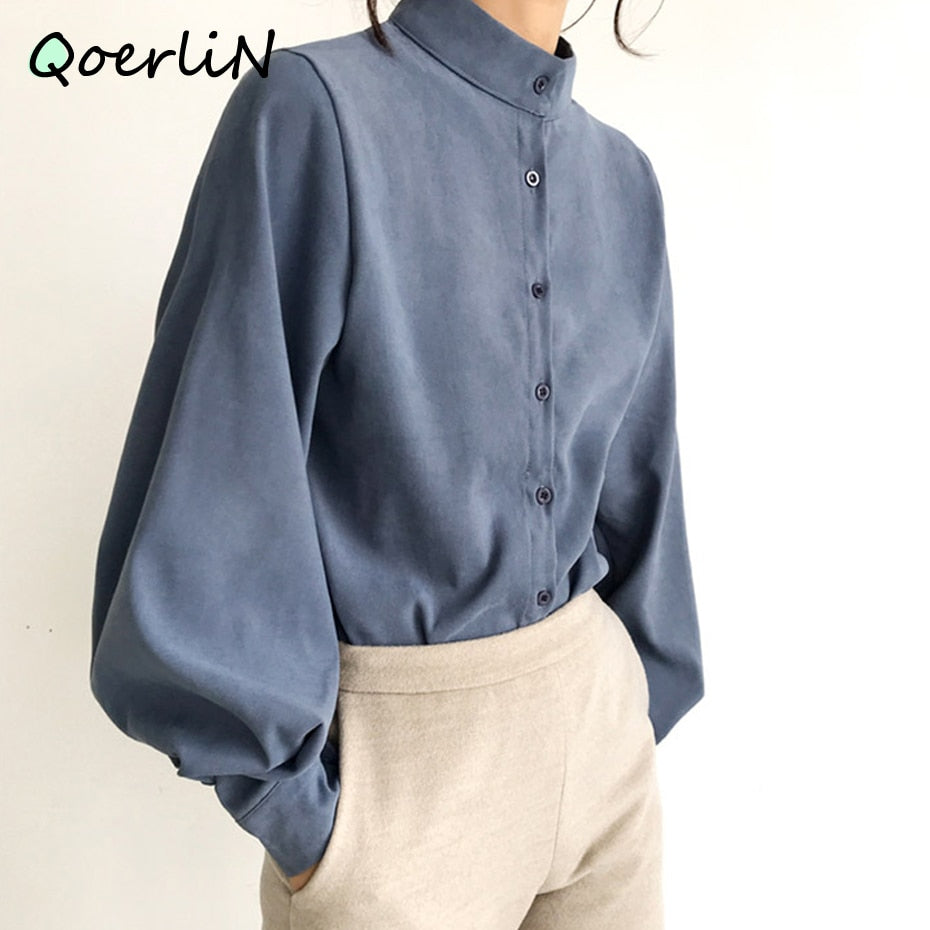 Peris Gems Lantern Sleeve Blouse for Women | Solid Button Up Collar Shirt for Women SHEIN Amazon Temu